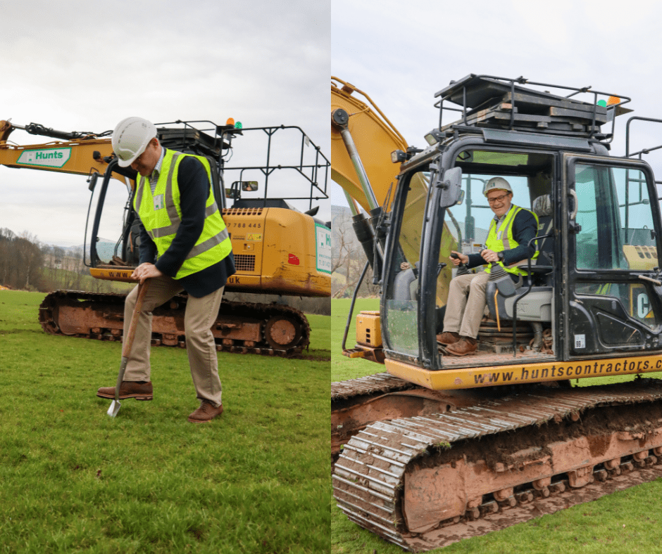 Headmaster, Mr Harrison, breaks the ground as work commences
